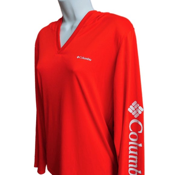 NEW Columbia Omni Shade Hoodie Performance Neon Orange V Neck Long Sleeve L - Picture 2 of 7